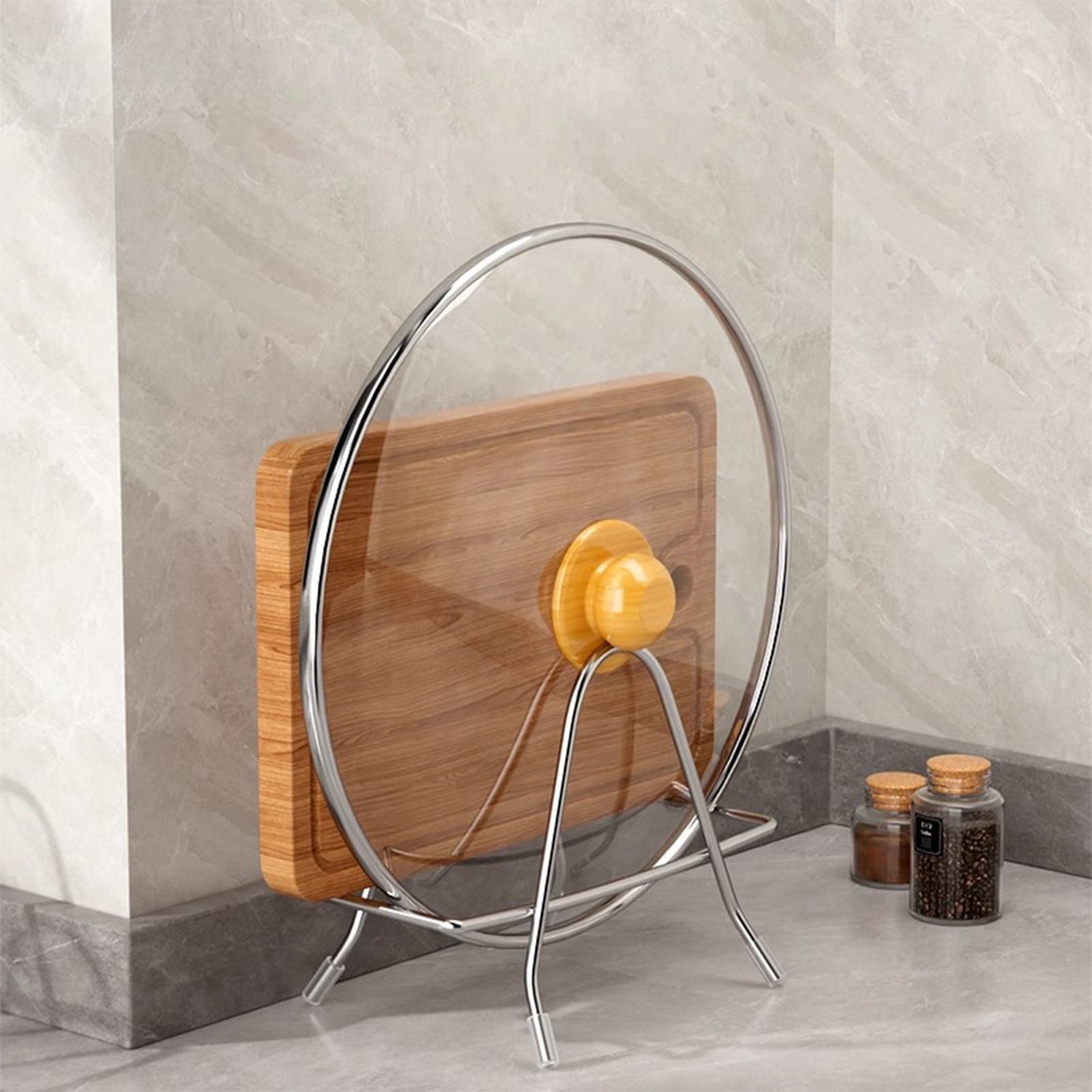 Stainless Steel Cutting Board Rack, Chopping Board Stand Holder, Kitchen Countertop Pots Pan Lids Stand, Drying Rack Organizer, Kitchen Storage Rack, Countertop and Cabinet Coolings Rack Silver