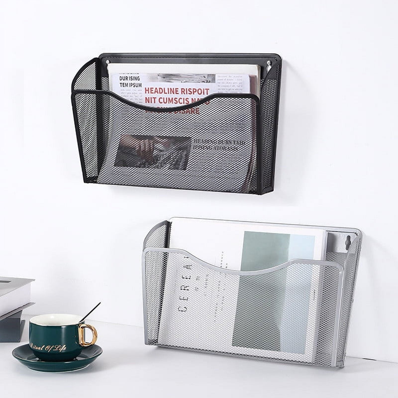 Tutuviw Wall Mount File Organizer Metal Letter Size, Black Silver