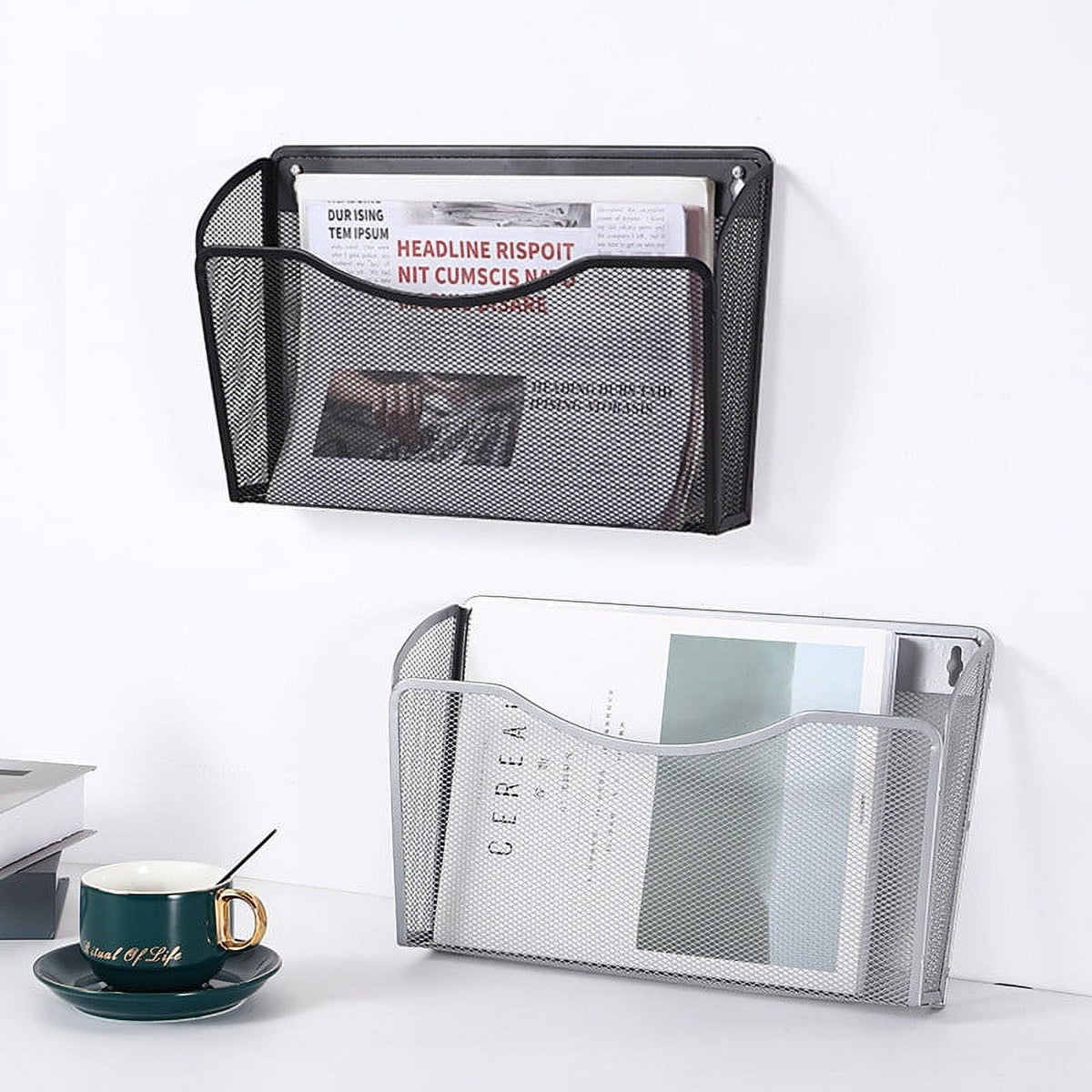 Tutuviw Wall Mount File Organizer Metal Letter Size, Black Silver