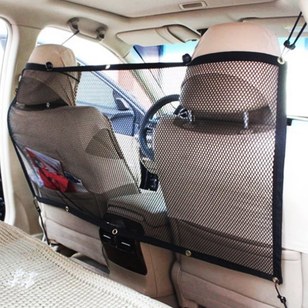 SPRING PARK Durable Car Universal Back Seat Dog Pet Barrier Mesh Safety Net Guard with Belt Black