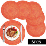 Braided Placemats for Dining Table Set of 6 - Round 15 inch Woven Heat Resistant Non-Slip Kitchen Table Mats Red