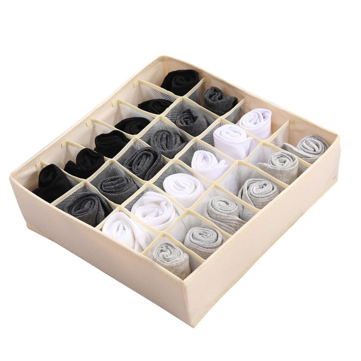 Tutuviw Wardrobe Clothes Organizer for Jeans, Upgraded Drawer Organizers for Clothing with Handle Foldable, Drawer Organizers Clothes(Gray,1PCS-M) 1PCS-24 Cell Beige