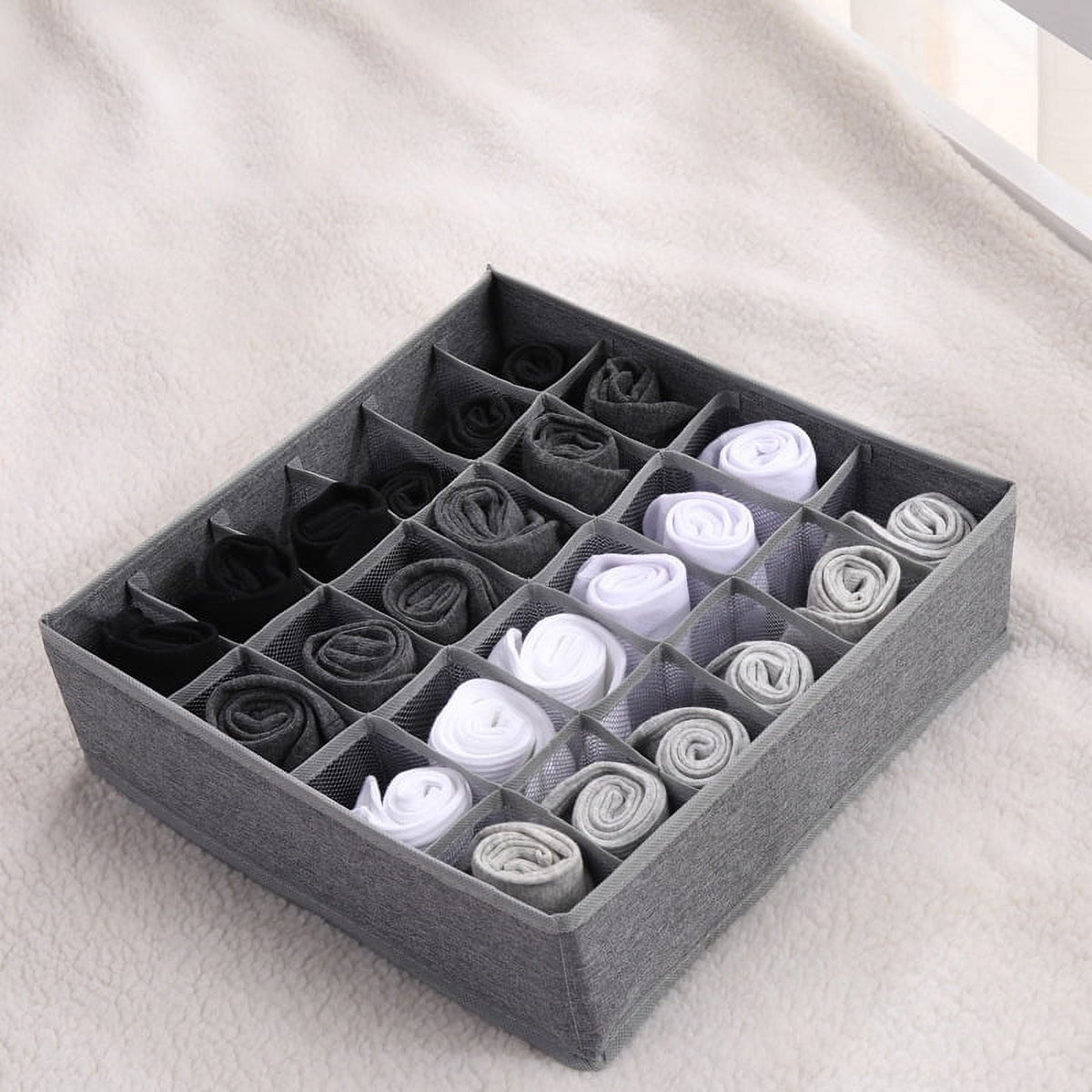Tutuviw Wardrobe Clothes Organizer for Jeans, Upgraded Drawer Organizers for Clothing with Handle Foldable, Drawer Organizers Clothes(Gray,1PCS-M) 1PCS-24 Cell Gray