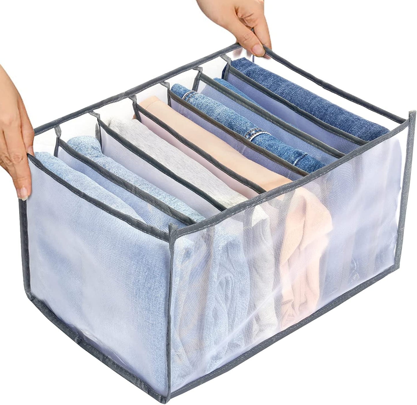 Tutuviw Wardrobe Clothes Organizer for Jeans, Upgraded Drawer Organizers for Clothing with Handle Foldable, Drawer Organizers Clothes(Gray,1PCS-M) 1PCS-7 Cell(L)