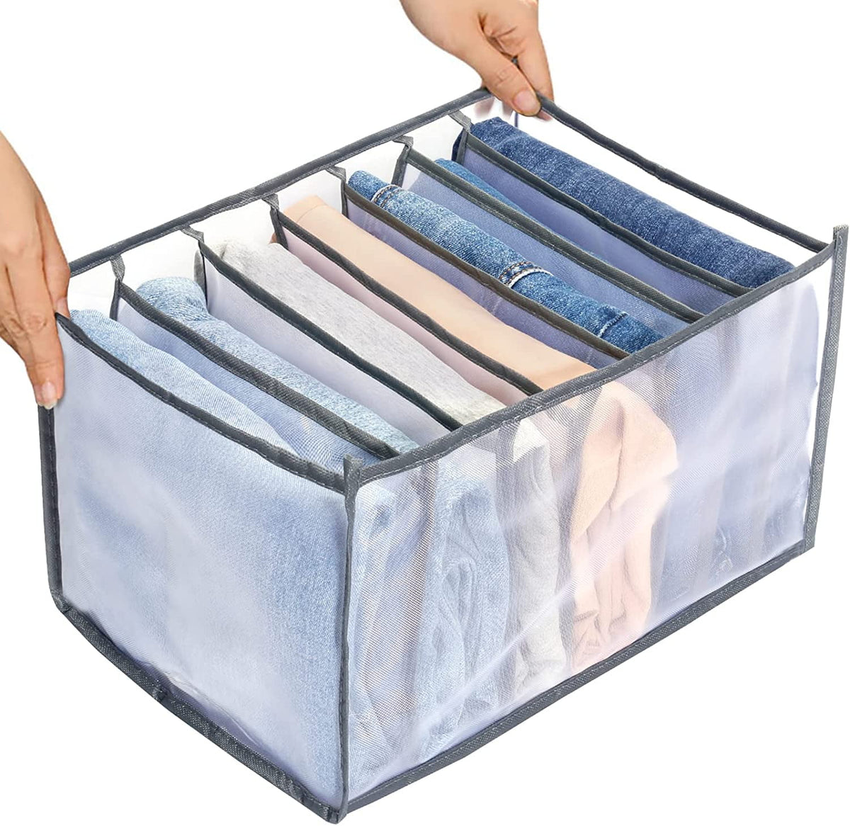 Tutuviw Wardrobe Clothes Organizer for Jeans, Upgraded Drawer Organizers for Clothing with Handle Foldable, Drawer Organizers Clothes(Gray,1PCS-M) 1PCS-7 Cell(L)