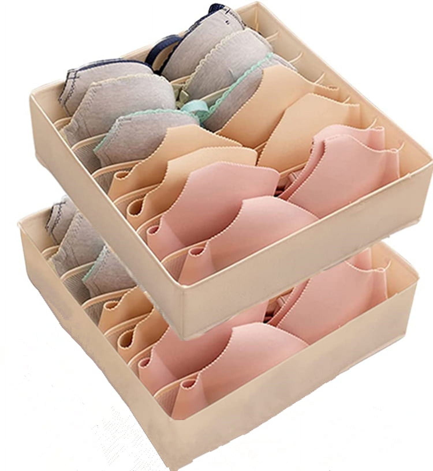 Tutuviw Wardrobe Clothes Organizer for Jeans, Upgraded Drawer Organizers for Clothing with Handle Foldable, Drawer Organizers Clothes(Gray,1PCS-M) 2PCS-7 Cell Beige