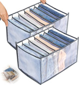 Tutuviw Wardrobe Clothes Organizer for Jeans, Upgraded Drawer Organizers for Clothing with Handle Foldable, Drawer Organizers Clothes(Gray,1PCS-M) 2PCS-7 Cell(L+ M)