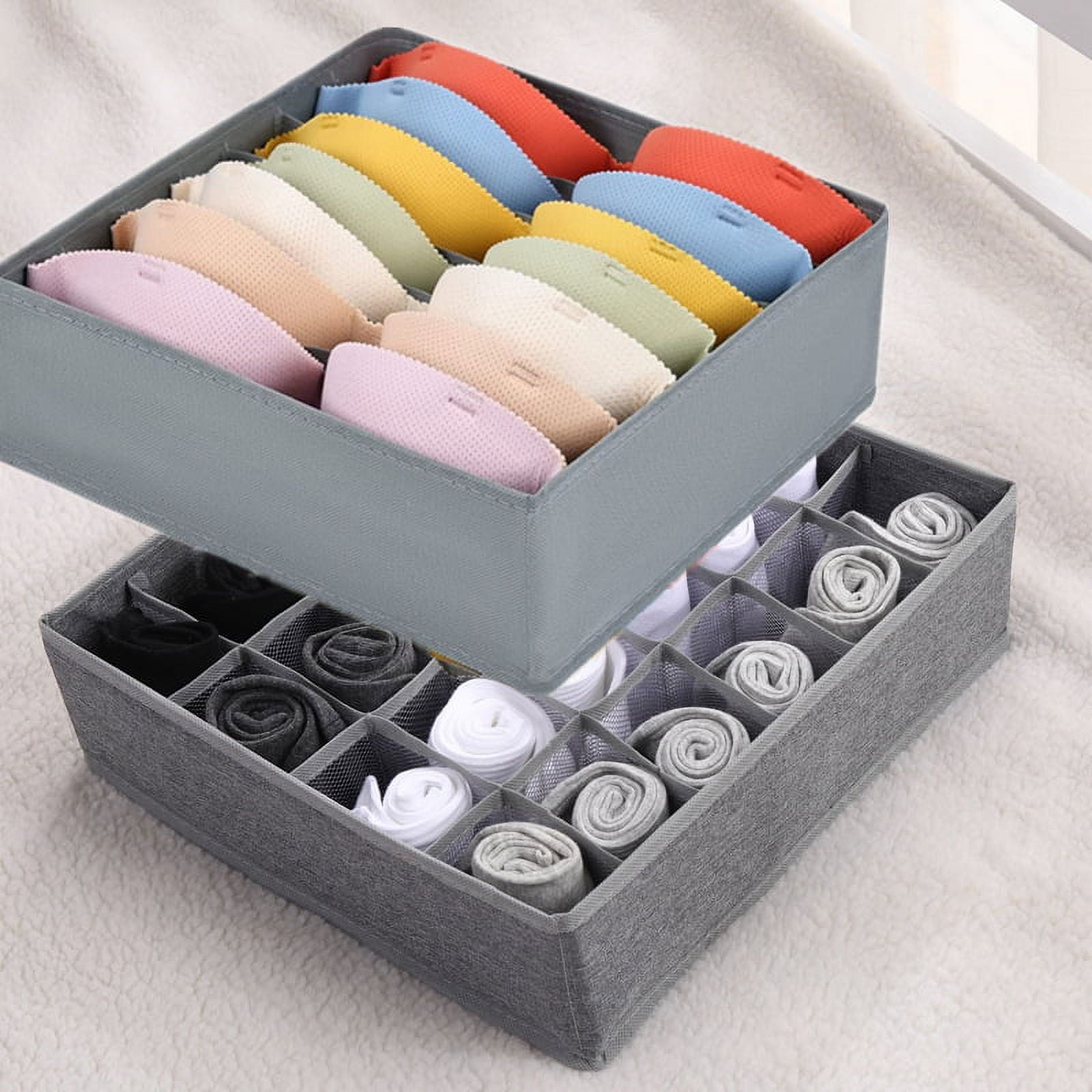 Tutuviw Wardrobe Clothes Organizer for Jeans, Upgraded Drawer Organizers for Clothing with Handle Foldable, Drawer Organizers Clothes(Gray,1PCS-M) 2PCS-7 Cell+24 Cell Gray
