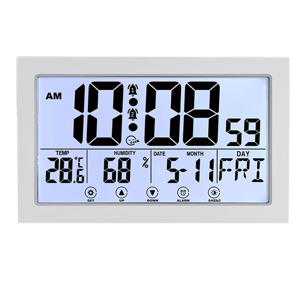 Auto Set Digital Wall Clock Battery Operated,Desk Clocks with Temperature,Humidity ， Display Digital Calendar Alarm Clock for Elderly,Bedroom,Office,black，G165466 white