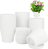 Pots for Plants, 8 Pack 4.8 inch Plastic Planters with Multiple Drainage Holes and Trays - Plant Pots for All Home Garden Flowers Succulents (White) 4.8inch-White