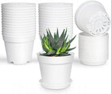 Pots for Plants, 8 Pack 4.8 inch Plastic Planters with Multiple Drainage Holes and Trays - Plant Pots for All Home Garden Flowers Succulents (White) 4inch-White