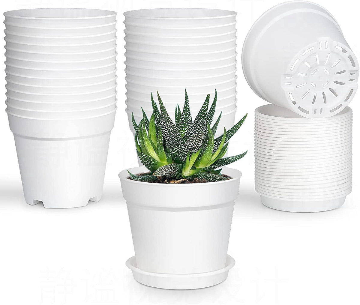 Pots for Plants, 8 Pack 4.8 inch Plastic Planters with Multiple Drainage Holes and Trays - Plant Pots for All Home Garden Flowers Succulents (White) 4inch-White