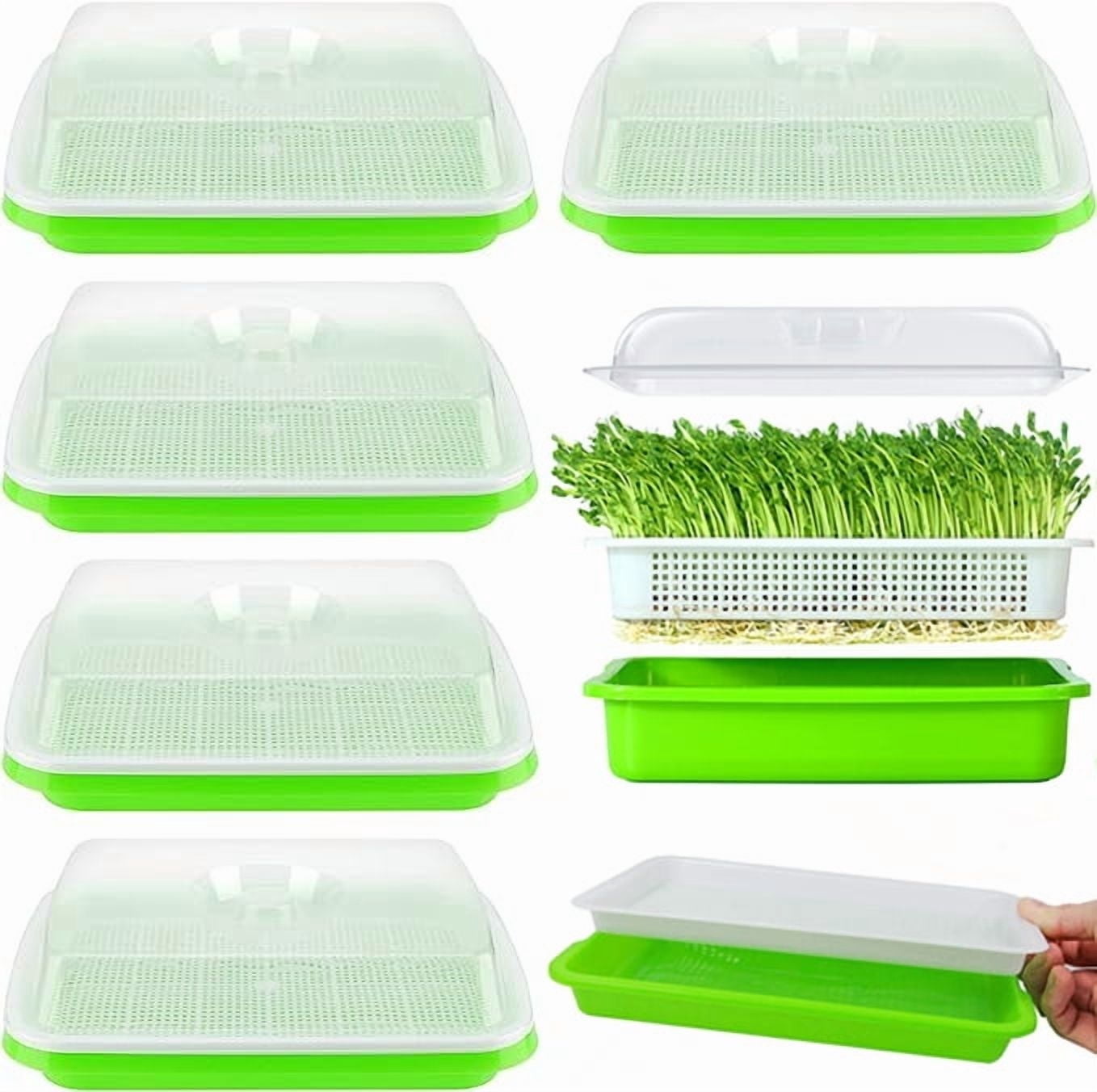 Tutuviw BPA Free Hydroponics Soilless Seeds Sprouter Microgreen Seed Sprouter Trays Seed Germination Double Tier Grow Trays with Lid 5PCS-Seed Sprouter Tray+Lid
