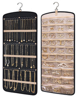 Hanging Jewelry Organizer Necklace Holder Anti-tangle Earrings Rings Hanger with 20 Jewelry Bags Travel Storage Roll with Pockets Hang on Closet, Wall, Door,1 Piece, Large, Black
