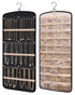Hanging Jewelry Organizer Necklace Holder Anti-tangle Earrings Rings Hanger with 20 Jewelry Bags Travel Storage Roll with Pockets Hang on Closet, Wall, Door,1 Piece, Large, Black
