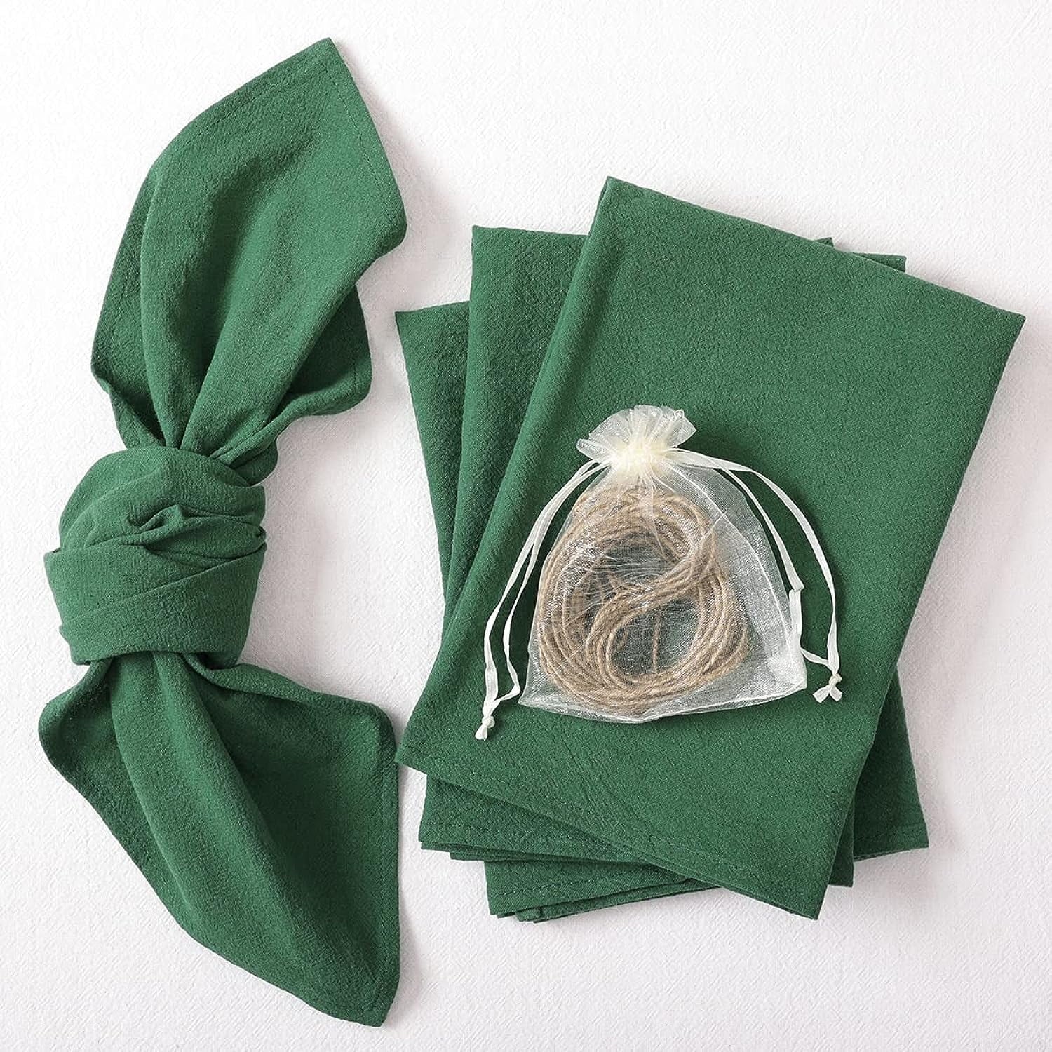 Holzlrgus Cotton Linen Napkins Bulk 17"x17" Stonewashed Cloth Dinner Napkins Rustic Thick Table Napkins for Fall Thanksgiving Christmas Party Wedding Decoration (Set of 4, Sage) Emerald Green