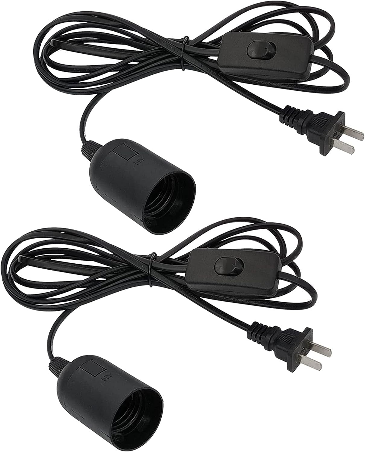 Plug in Hanging Light Kit, Retro Hanging Lights with Plug in Cord, E26 E27 Industrial Pendant Light Fixture, 5.9 FT Cord with On/Off Switch Hanging Lamp for Living Room Bedroom 2 Pack Black