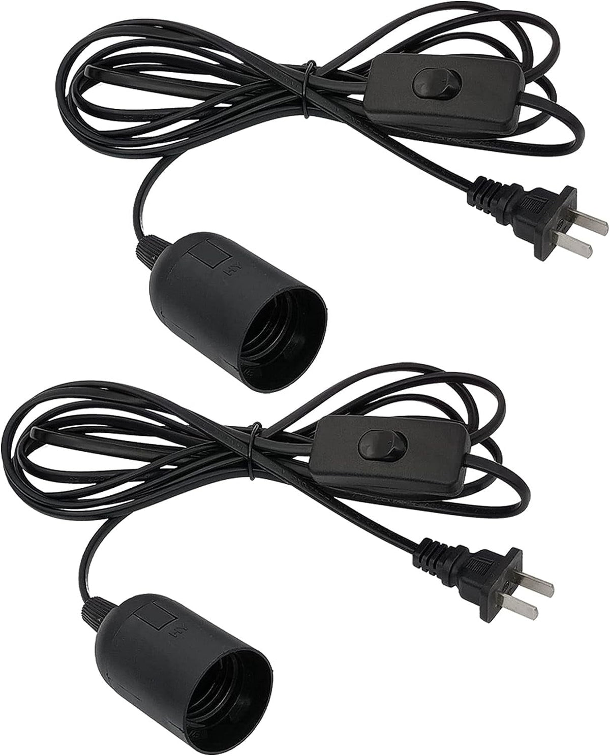 Plug in Hanging Light Kit, Retro Hanging Lights with Plug in Cord, E26 E27 Industrial Pendant Light Fixture, 5.9 FT Cord with On/Off Switch Hanging Lamp for Living Room Bedroom 2 Pack Black
