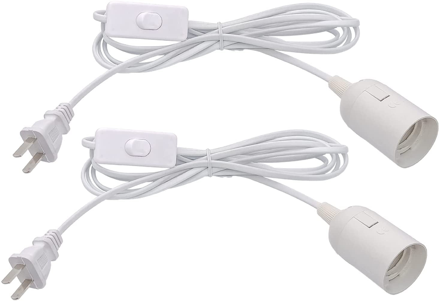 Plug in Hanging Light Kit, Retro Hanging Lights with Plug in Cord, E26 E27 Industrial Pendant Light Fixture, 5.9 FT Cord with On/Off Switch Hanging Lamp for Living Room Bedroom 2 Pack White
