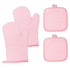 Oven Mitts and Pot Holders for Kitchen Heat Resistant - 4pcs Cotton Oven Gloves & Hot Pads with Non-Slip Silicone Grip Long Arm - Pink