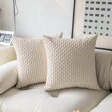 Holzlrgus Fall Set of 2 Striped Textured Velvet Corduroy Decorative Europe Sham Seasonal Autumn Throw Pillow Cushion Cover for Couch, (60x60 cm, 24inch), Burnt Brick 22 x 22-Inch Cream
