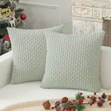 Holzlrgus Fall Set of 2 Striped Textured Velvet Corduroy Decorative Europe Sham Seasonal Autumn Throw Pillow Cushion Cover for Couch, (60x60 cm, 24inch), Burnt Brick 22 x 22-Inch Light Green