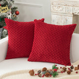 Holzlrgus Fall Set of 2 Striped Textured Velvet Corduroy Decorative Europe Sham Seasonal Autumn Throw Pillow Cushion Cover for Couch, (60x60 cm, 24inch), Burnt Brick 22 x 22-Inch Red