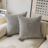 Holzlrgus Fall Set of 2 Striped Textured Velvet Corduroy Decorative Europe Sham Seasonal Autumn Throw Pillow Cushion Cover for Couch, (60x60 cm, 24inch), Burnt Brick 18 x 18-Inch Tan