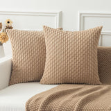Holzlrgus Fall Set of 2 Striped Textured Velvet Corduroy Decorative Europe Sham Seasonal Autumn Throw Pillow Cushion Cover for Couch, (60x60 cm, 24inch), Burnt Brick 22 x 22-Inch Tan