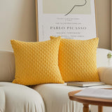 Holzlrgus Fall Set of 2 Striped Textured Velvet Corduroy Decorative Europe Sham Seasonal Autumn Throw Pillow Cushion Cover for Couch, (60x60 cm, 24inch), Burnt Brick 22 x 22-Inch Yellow