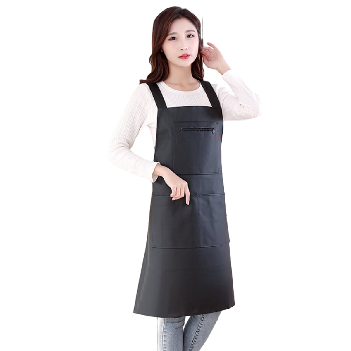 Waterproof Rubber Vinyl Apron - Heavy Duty Model - Stay Dry - Industrial Chemical Resistant Plastic - Leather Apron for Kitchen, Cooking, Dishwashing, Dog Grooming - Black