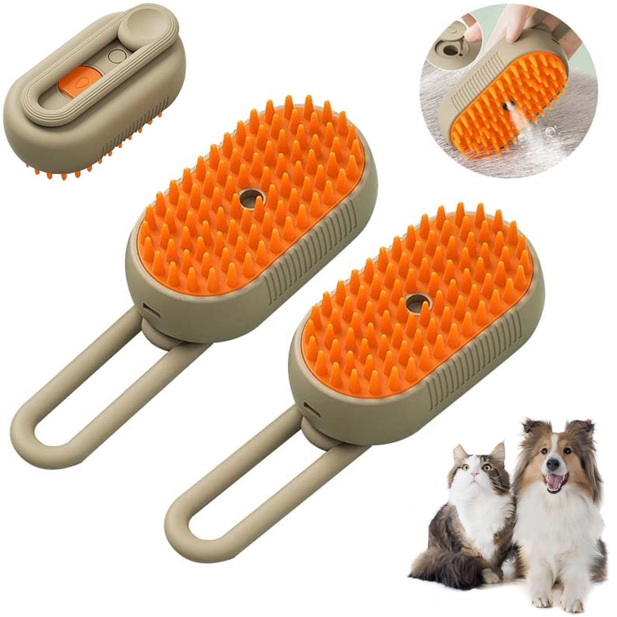 Cat Steam Brush, 3 in 1 Self Cleaning Cat Steamy Pet Brush Steamer Brush for Massage for Removing Tangled and Loosse Hair (2PCS Light Green) Light Green