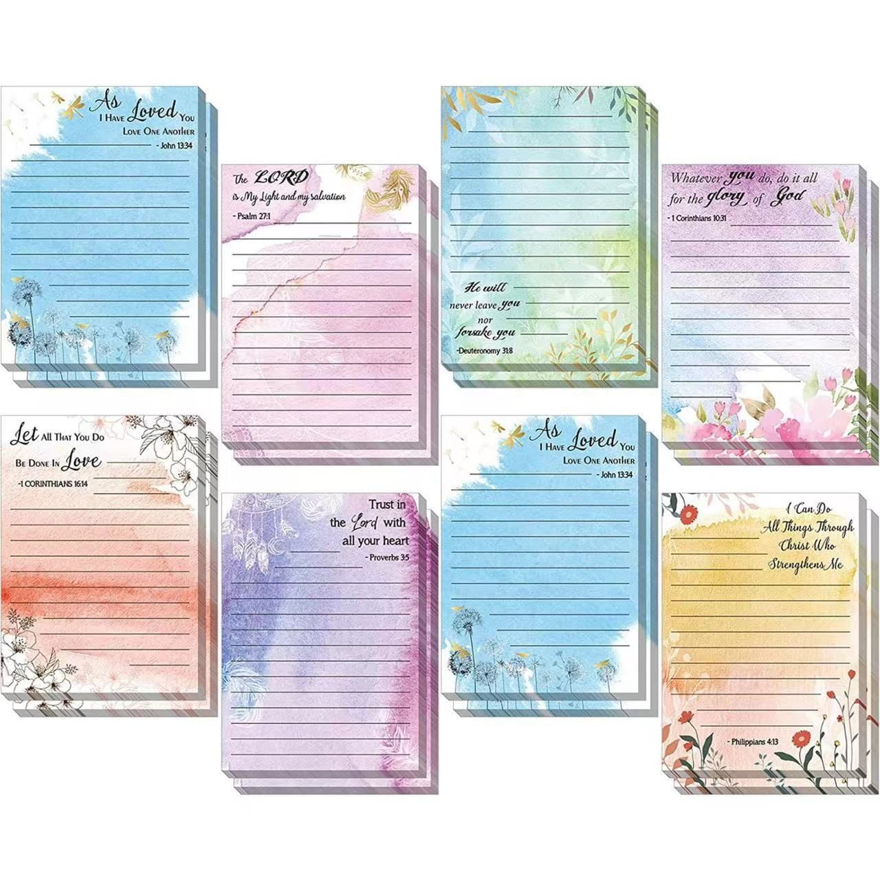 8 Pack Christian Notepads Inspirational Floral Design Adhesive Sticky Note Pads Religious Bible Verse Quotes Notepads for Writing Notes Diary Lists Schedules, 4 x 5 Inch (Fresh Style)