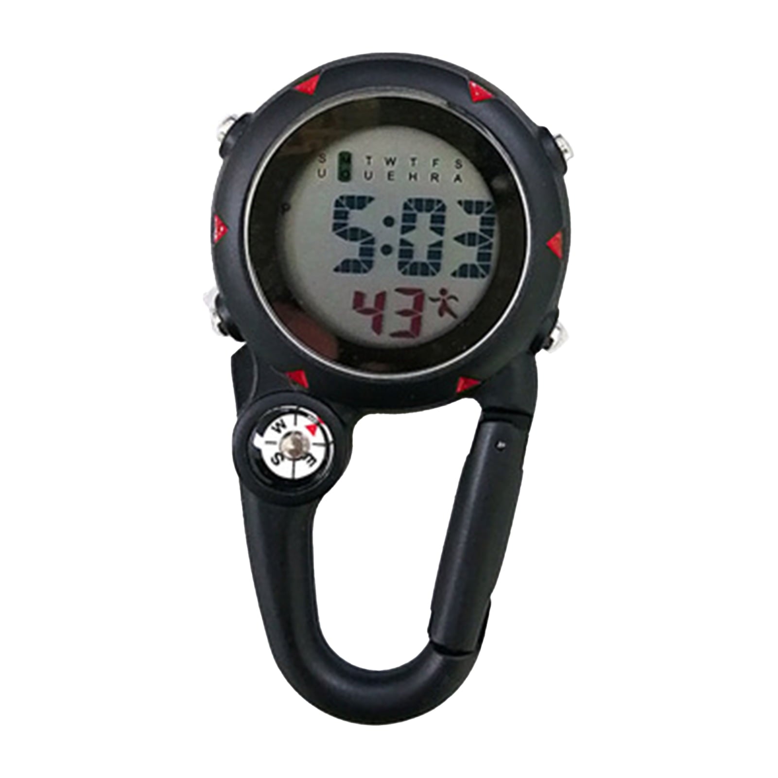 Digital Carabiner Watch Luminous Anti-scratch Precise Backpack Belt Pocket Clip on Watch for Outdoor Black