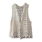Women Vest Women's Sleeveless Knitted Hollow Vest Retro Crochet Cardigan for Summer Spring Autumn Sleeveless Cardigan One Size Apricot