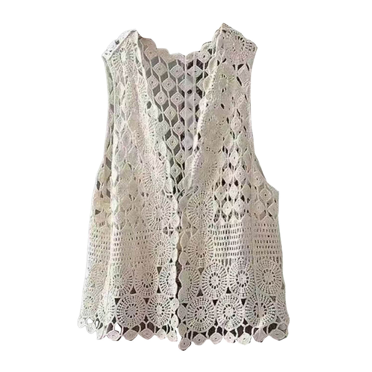 Women Vest Women's Sleeveless Knitted Hollow Vest Retro Crochet Cardigan for Summer Spring Autumn Sleeveless Cardigan One Size Apricot