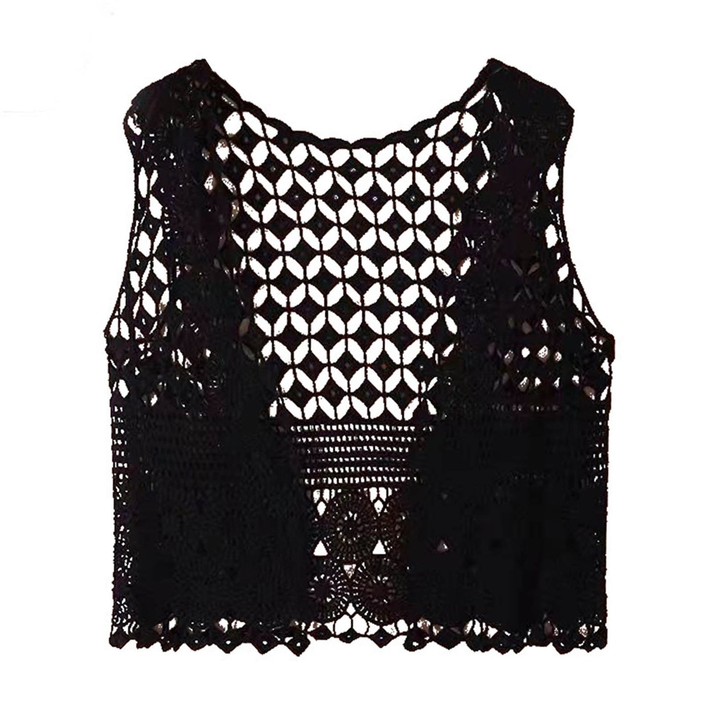Women Vest Women's Sleeveless Knitted Hollow Vest Retro Crochet Cardigan for Summer Spring Autumn Sleeveless Cardigan One Size Black
