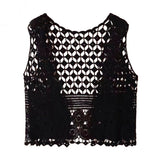 Women Vest Women's Sleeveless Knitted Hollow Vest Retro Crochet Cardigan for Summer Spring Autumn Sleeveless Cardigan One Size Black