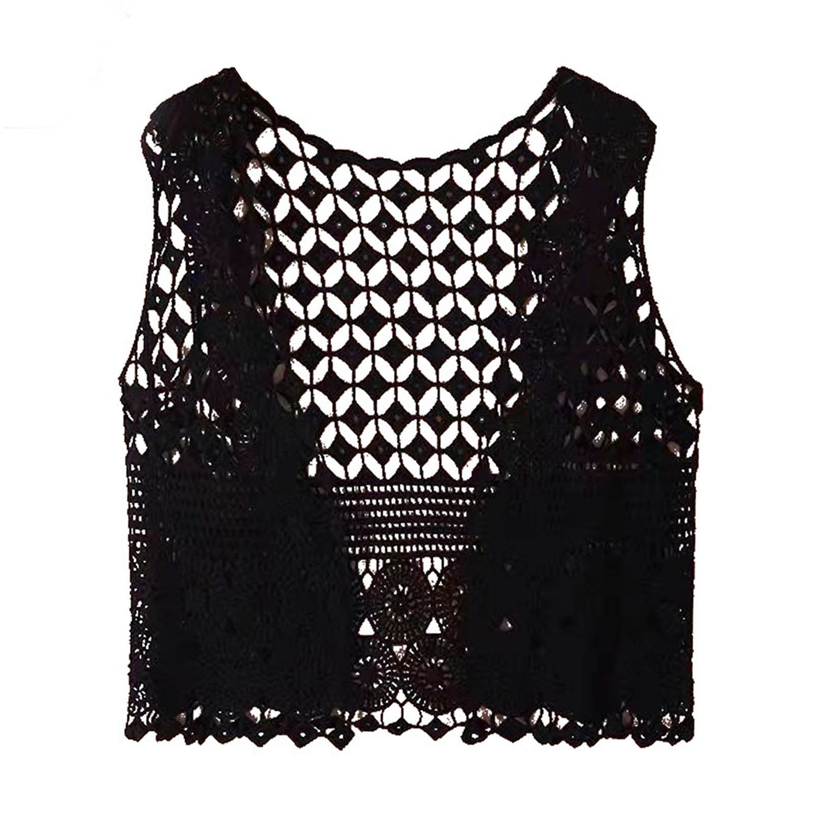 Women Vest Women's Sleeveless Knitted Hollow Vest Retro Crochet Cardigan for Summer Spring Autumn Sleeveless Cardigan One Size Black