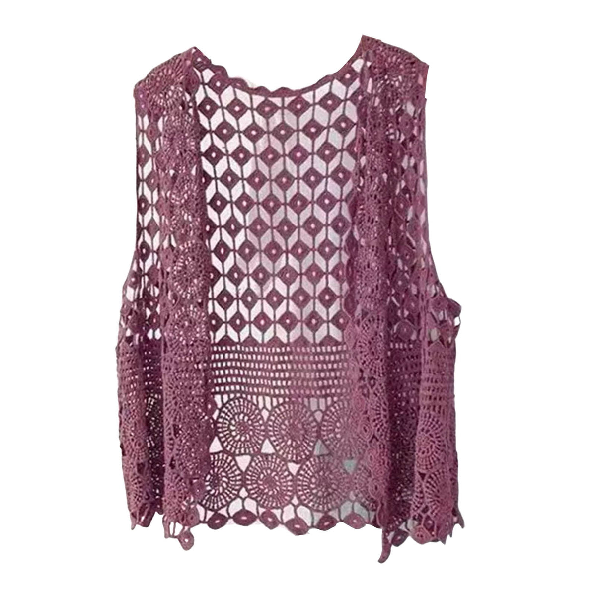 Women Vest Women's Sleeveless Knitted Hollow Vest Retro Crochet Cardigan for Summer Spring Autumn Sleeveless Cardigan One Size Purple