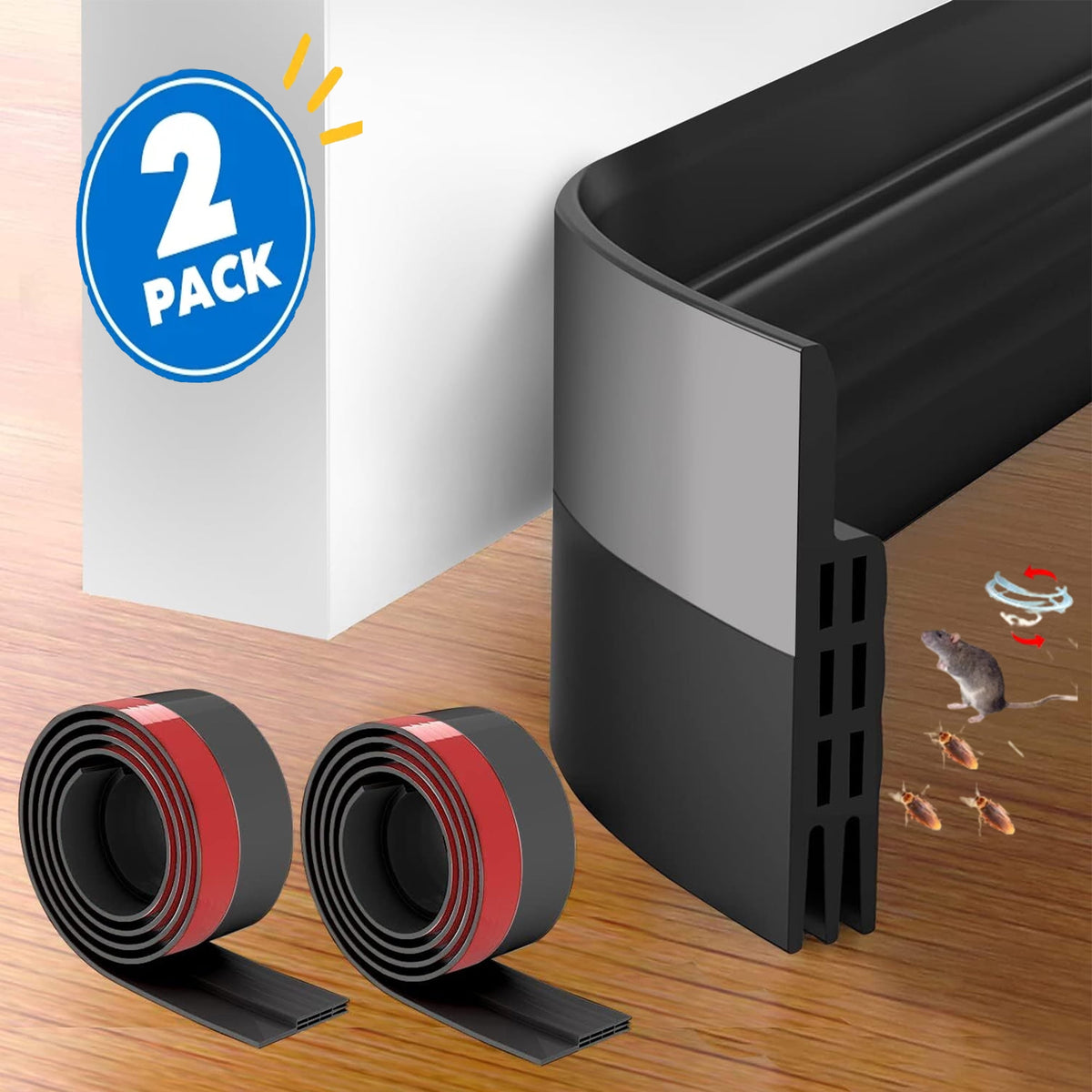 Door Draft Stopper, 37 Inch Under Door Sweep Bottom Blocker with Rubber Seal Strip, Under Door Seal for Exterior/Interior, Soundproof Weather Stripping Door Seal(White) 2PC White
