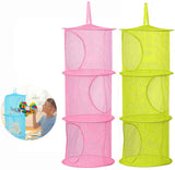 2 Pcs Hanging Mesh Stuffed Animal Storage Hammock Net, Foldable Toy Storage Organizer 3 Compartments Net for Stuffed Animals Corner for Boys, Girls, Gloves, Hats, Socks Pink-green