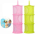 2 Pcs Hanging Mesh Stuffed Animal Storage Hammock Net, Foldable Toy Storage Organizer 3 Compartments Net for Stuffed Animals Corner for Boys, Girls, Gloves, Hats, Socks Pink-green
