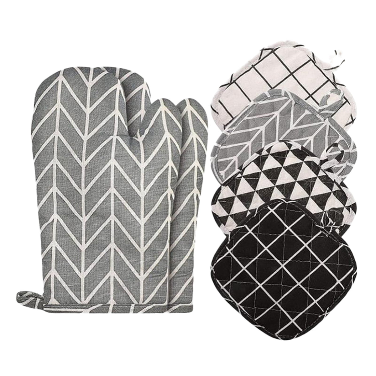 Poaug Oven Mitts on Sale Clearance 2Pc Oven Gloves Grill Gloves Slippery Cooking Gloves for Cooking Baking Grilling Yellow Grey