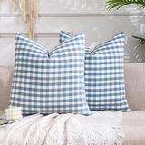 Light Blue Farmhouse Buffalo Plaid Pillow Covers 18x18 Set of 2 Patio Outdoor Decor Neutral Checkered Pillow Covers 18 x 18, Blue and White Gingham Pinstripe 18"x18", Set of 2 Greyish Blue