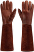 SUCCLACE Long-Gardening-Gloves for Women/Men - Thorn Proof Cowhide Leather Rose/Blackberry Pruning Heavy Duty Gloves Thick Palm Gauntlet Garden Work Gloves with Forearm Protection (Brown-Small) L Brown