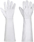 SUCCLACE Long-Gardening-Gloves for Women/Men - Thorn Proof Cowhide Leather Rose/Blackberry Pruning Heavy Duty Gloves Thick Palm Gauntlet Garden Work Gloves with Forearm Protection (Brown-Small) M White