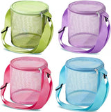 Tutuviw 4Pcs Large Capacity Collecting Bag Cylindrical Mesh Beach Bag Beach Mesh Bag Toys Seashell Backpack with Adjustable Carrying Straps And Zipper for Toys Storage, Random Color