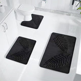 Summercome 3 Pcs Bathroom Rugs, Leaves Bath Mat Toilet Mats, Soft Comfortable Non-Slip Bathroom Rug Set, Bath Mats for Bathroom, Machine Washable Bath Mat Bathroom Rug Sets, 20x31.5in, Black 3pc Navy