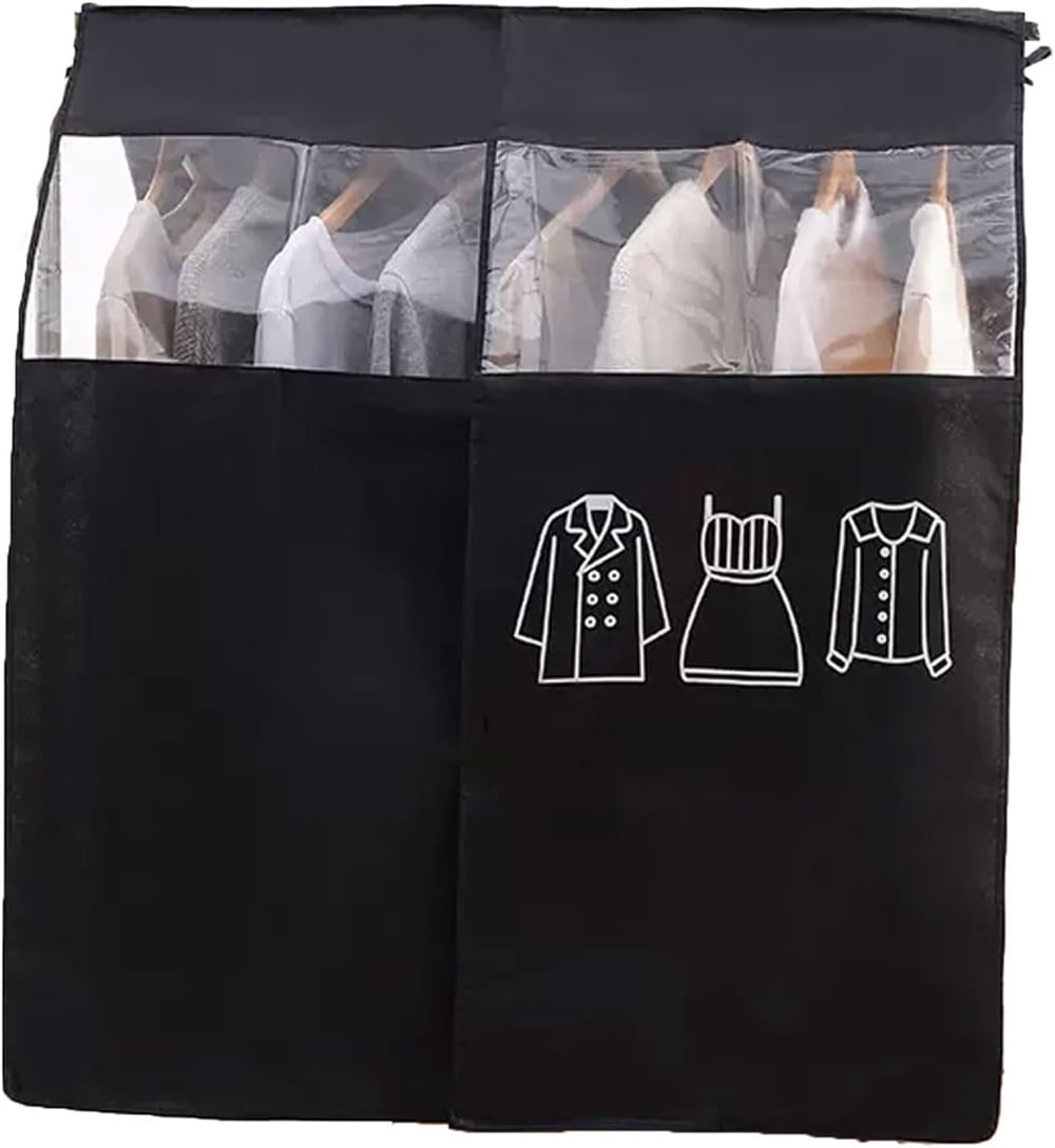 Tutuviw Black Clothing Rack Covers, Hanging Garment Bag Organizer Storage Cover Closet Storage Bottom Enclosed Garment Rack Cover Dustproof Protector
